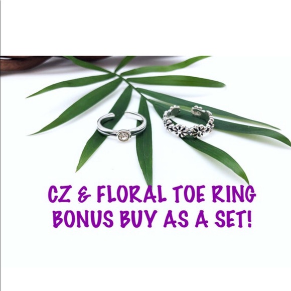 CZ Toe Ring & Floral Toe Ring Bonus Buy Set or Purchase Separately, Sterling - Picture 4 of 9